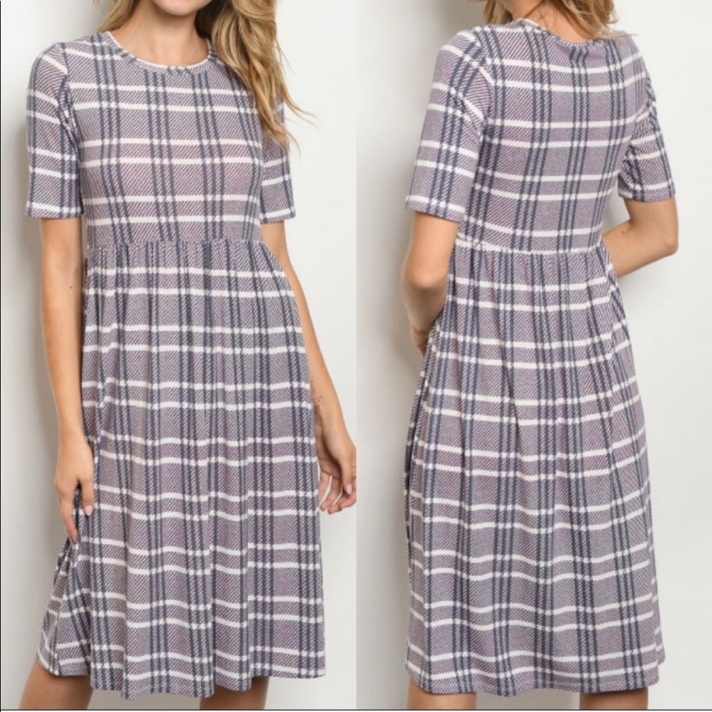 Purple Checkered Dress Shirt Sleeve Midi - HP